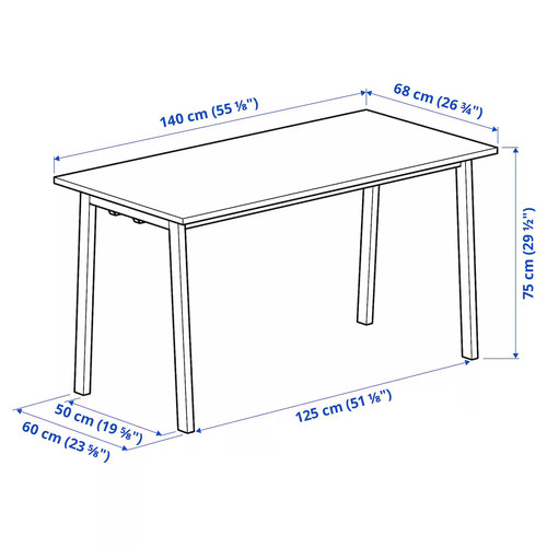 MITTZON Conference table, oak veneer/black, 140x68x75 cm