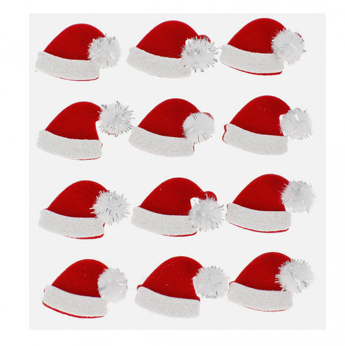 Self-Adhesive Felt Santa Hat Decorations, Red/White, 12 pcs
