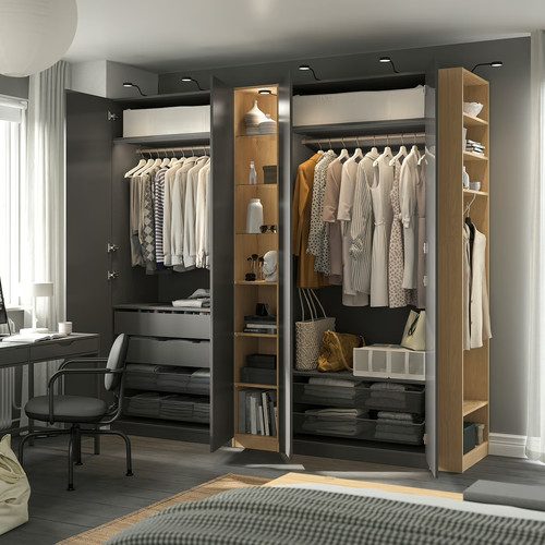 PAX / FORSAND Wardrobe combination, dark grey dark grey/oak effect, 255x60x236 cm