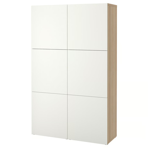 BESTÅ Storage combination with doors, white stained oak effect, Lappviken white, 120x40x192 cm