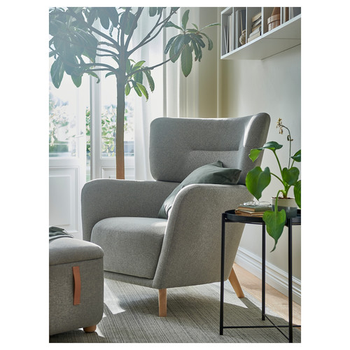 OSKARSHAMN Wing chair with footstool, Tibbleby beige/grey