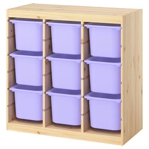 TROFAST Storage combination with boxes, room divider/light white stained pine lilac, 93x44x91 cm