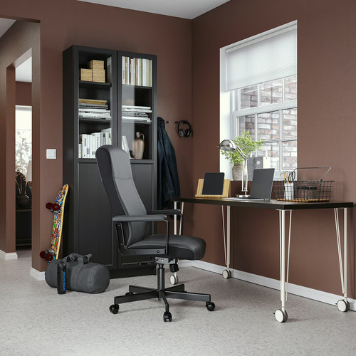 LAGKAPTEN / KRILLE Desk, black-brown/white, 140x60 cm