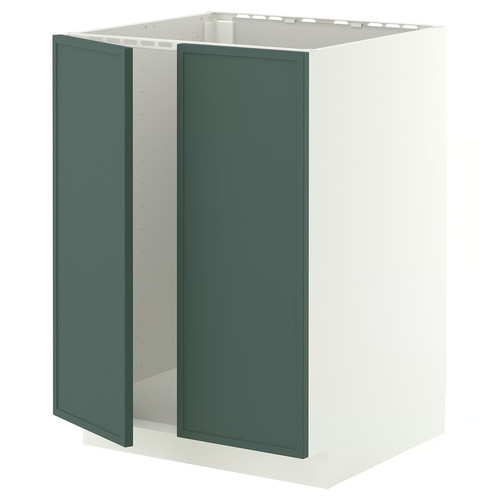 METOD Base cabinet for sink + 2 doors, white/Aspudden dark grey-green, 60x60 cm