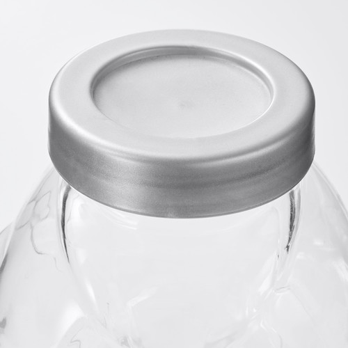 FÖRVAR Jar with lid, glass, aluminium-colour, 1.8 l