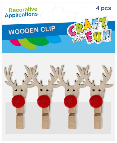 Decorative Wooden Reindeer Clips, 4 pcs