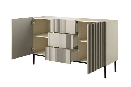 Cabinet with 2 Doors & 3 Drawers Nicole 150cm, cashmere/black legs