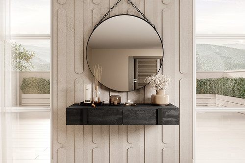 Wall-mounted Console Table Dresser Verica, charcoal/black handles