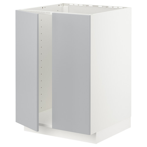 METOD Base cabinet for sink + 2 doors, white/Veddinge grey, 60x60 cm