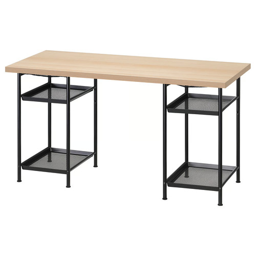 LAGKAPTEN/SPÄND Desk, white stained oak effect/black, 140x60 cm