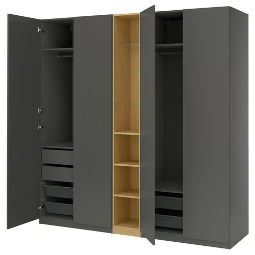 PAX / FORSAND Wardrobe combination, dark grey dark grey/oak effect, 235x60x236 cm