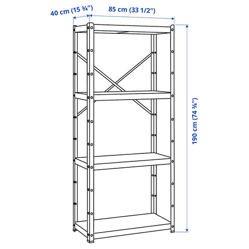 BROR Shelving unit, grey-green/pine plywood, 85x40x190 cm