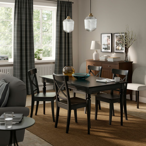 ROSENTORP / ROSENTORP Table and 4 chairs, black/black, 155/215x87 cm