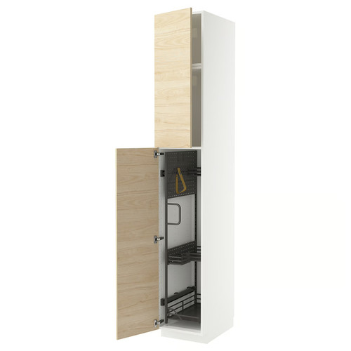 METOD High cabinet with cleaning interior, white/Askersund light ash effect, 40x60x240 cm
