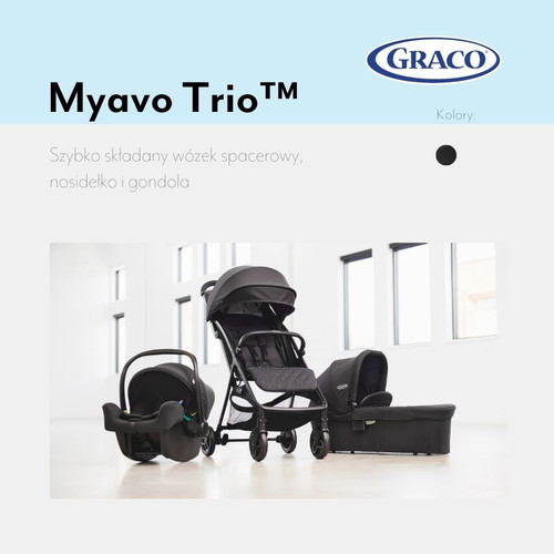 Graco MyAvo Trio 3in1 Travel System - Stroller with Carrycot and Infant Car Seat, Midnight