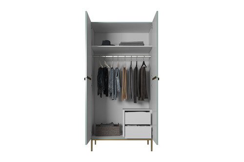 Wardrobe Nicole with Drawer Unit 100 cm, sage, gold legs