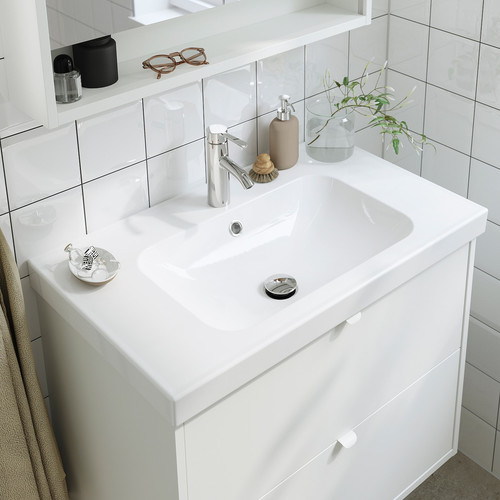 HAVBÄCK / ORRSJÖN Wash-stnd w doors/wash-basin/tap, beige, 82x49x69 cm