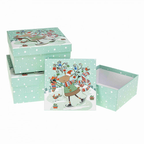 Decorative Cardboard Gift Boxes, Set of 3, Mixed Christmas Designs
