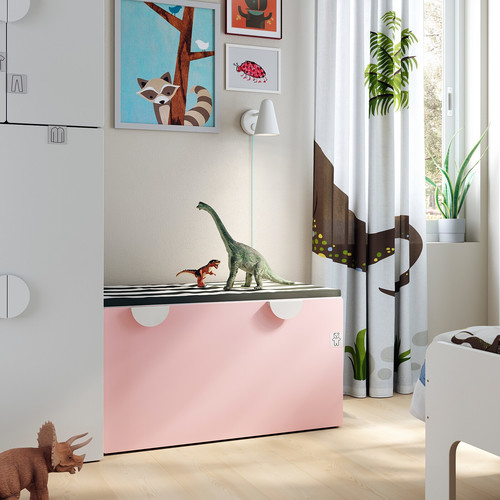 SMÅSTAD Bench with toy storage, white, pale pink, 90x50x48 cm
