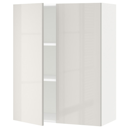 METOD Wall cabinet with shelves/2 doors, white/Ringhult light grey, 80x100 cm