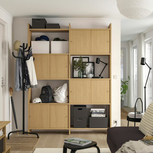 LÅDMAKARE Storage combination w sliding doors, with 2 shelves/oak effect, 159x35x212 cm