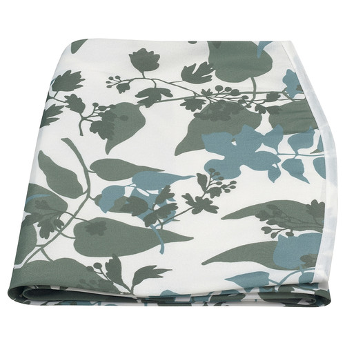 RINGBUK Tablecloth, white green/blue/leaves, 150 cm