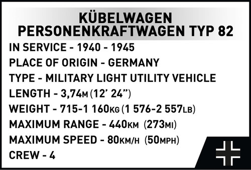 Cobi Blocks Kubelwagen Personenkraft wagen Typ 82 1326pcs 10+