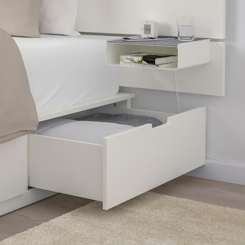 NORDLI Bed frame with storage and mattress, with headboard white/Valevåg extra firm, 140x200 cm