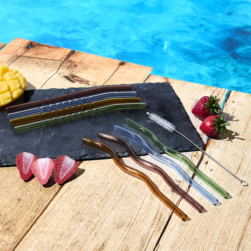 Reusable Glass Straw Set (4 Pieces) Wave