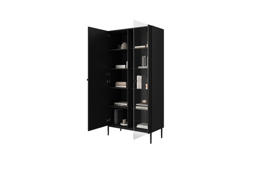 High Cabinet Display Cabinet Nicole, matt black, black legs