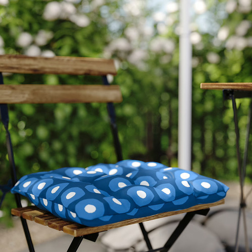 TÄRNÖ Chair, outdoor, foldable black/light brown stained/Klösan dark blue