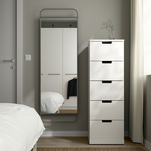 GRANVÅG Mirror with storage, wall hanging/green, 50x150 cm