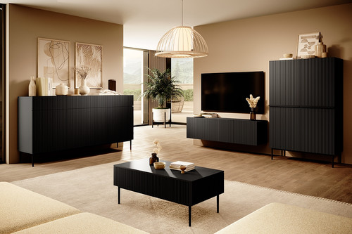 Cabinet with 4 Doors & 4 Drawers Nicole 200cm, matt black, black legs