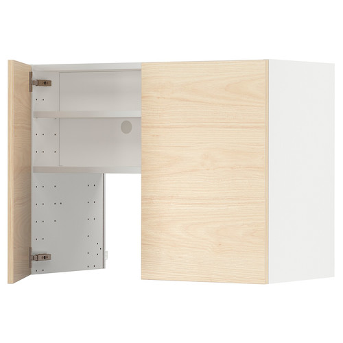 METOD Wall cb f extr hood w shlf/door, white/Askersund light ash effect, 80x60 cm