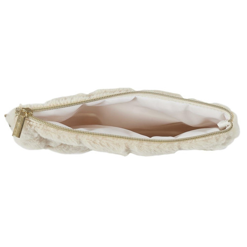 Cosmetic Bag/Pouch, faux fur, cream