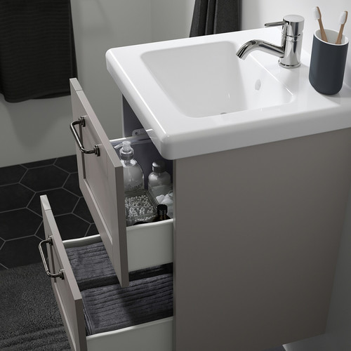ENHET / TVÄLLEN Wash-stnd w drawers/wash-basin/tap, grey/grey frame, 44x43x65 cm