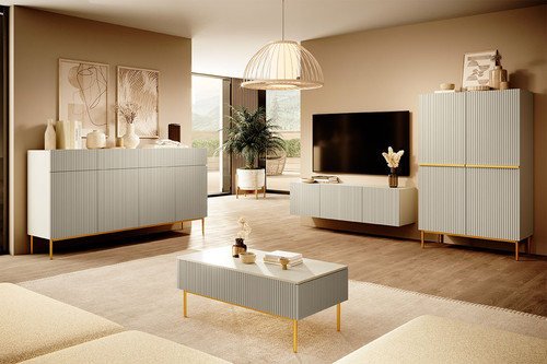 Cabinet with 4 Doors & 4 Drawers Nicole 200cm, cashmere, gold legs