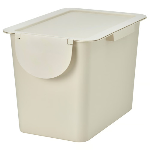 TRÖSKNING Bin with lid, light beige, 25 l