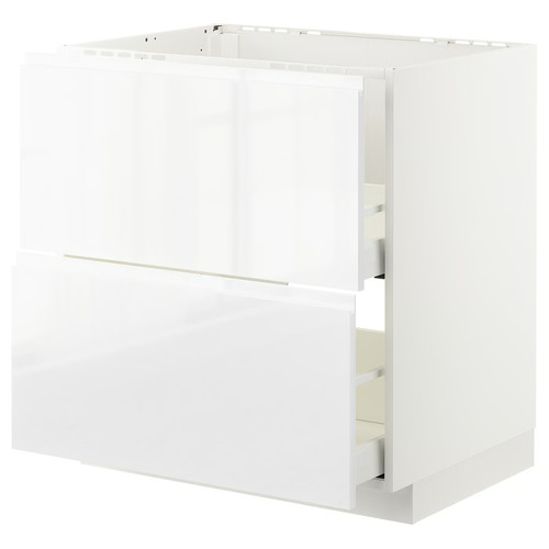 METOD / MAXIMERA Base cab f sink+2 fronts/2 drawers, white/Voxtorp high-gloss/white, 80x60 cm