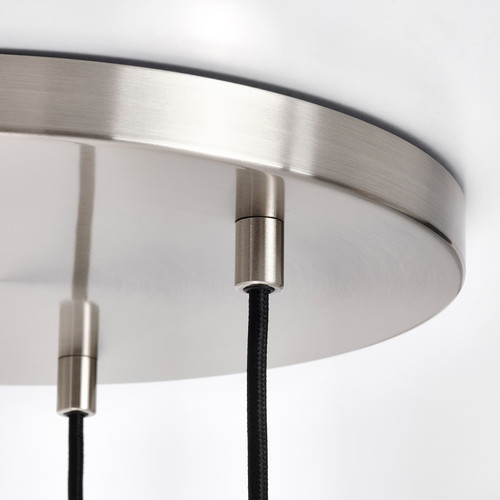 HÖGVIND Pendant lamp with 3 lamps, nickel-plated/grey glass