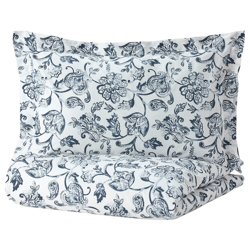 JUNIMAGNOLIA Duvet cover and pillowcase, white/dark blue, 150x200/50x60 cm