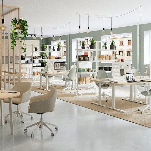 MITTZON Desk, birch veneer/white, 140x60 cm