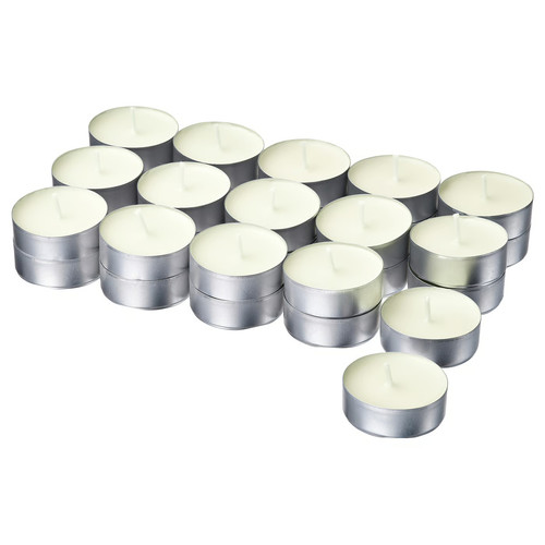 LOTSFÅGEL Scented tealight, Vanilla pale beige, 3.5 hr, 30-pack