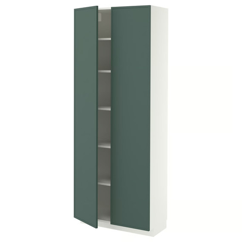 METOD High cabinet with shelves, white/Aspudden dark grey-green, 80x37x200 cm