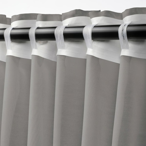 STENFRÖ Sheer curtains, 1 pair, grey/with heading tape, 145x300 cm