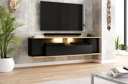 Wall-mounted TV Cabinet Rob, artisan oak/black, 2K LED