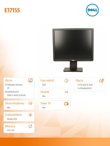 Dell 17" Monitor E1715S LCD TN (1280x1024)/5:4/VGA/DP/3Y PPG