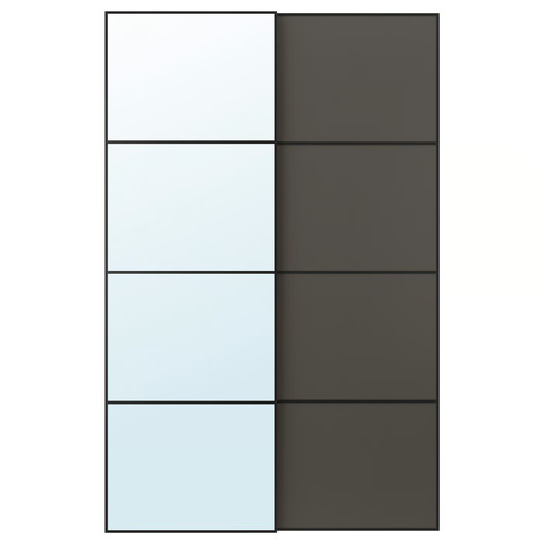 AULI / MEHAMN Pair of sliding doors, black mirror glass/double sided dark grey, 150x236 cm