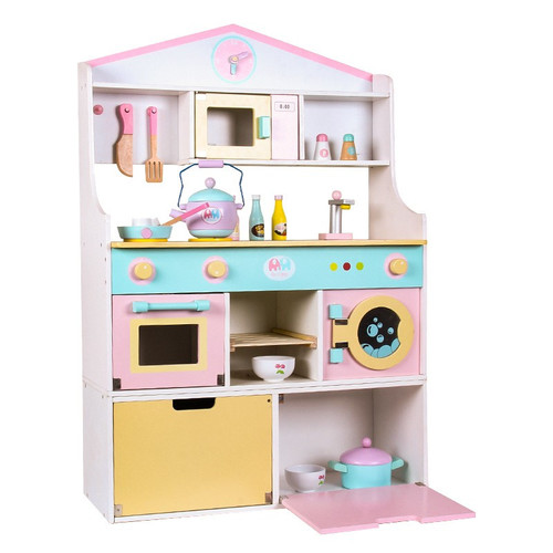 Pastel Wooden Kitchen Large Playset with Accessories & Light 3+