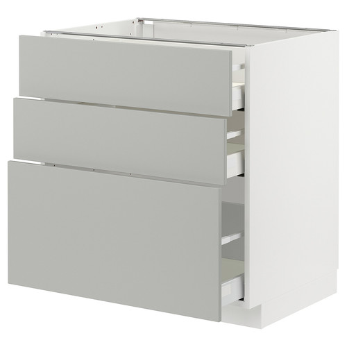 METOD / MAXIMERA Base cabinet with 3 drawers, white/Havstorp light grey, 80x60 cm